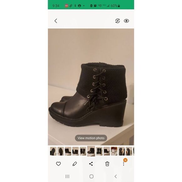 TIMBERLAND Kelli's Black Leather Mid Fold Down Wedge Boots Size 8.5 - Picture 10 of 10